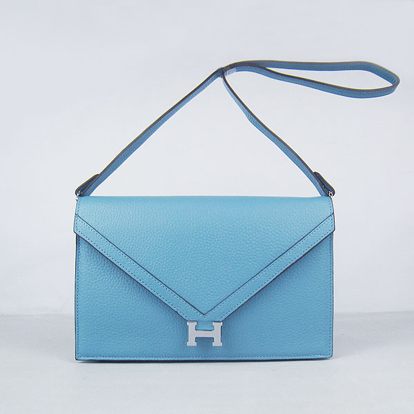 Hermes Message Bag Light Blue With Silver Hardware